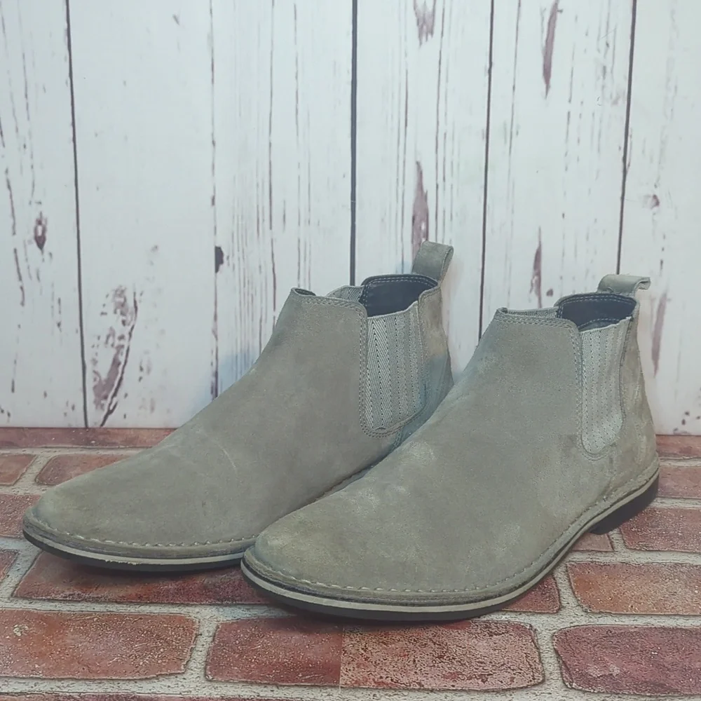 Steve‎ Madden Mens Grey Sand Suede Intuit Leather Chelsea Boot Size 12